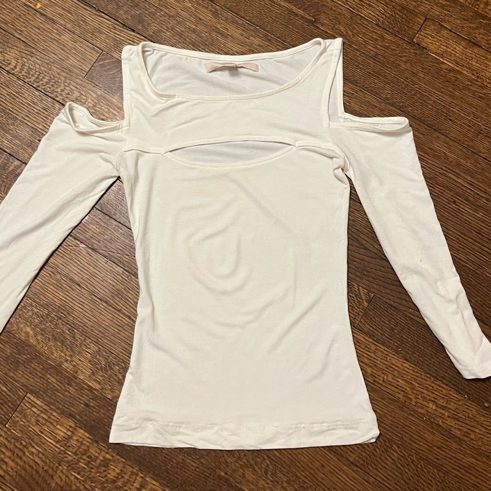 Guess Long Sleeve Cold Shoulder Top with Peek-a-boo Front Opening